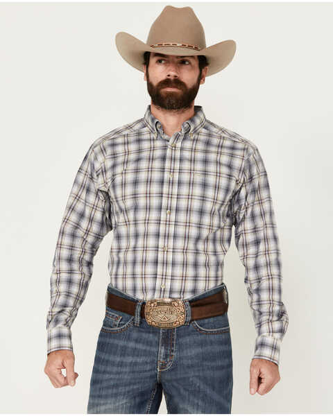 Image #1 - Ariat Men's Pro Series Dash Plaid Print Long Sleeve Button-Down Western Shirt , Navy, hi-res