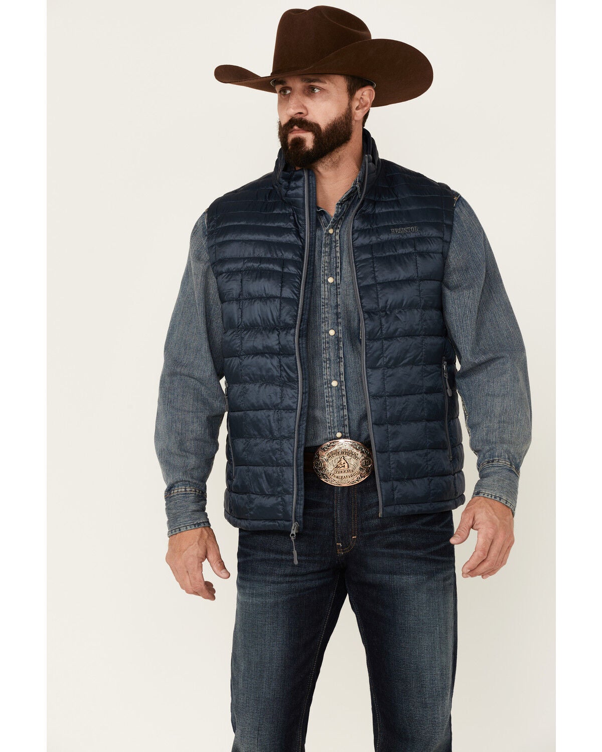 Resistol Men's Blue Cold Bloq Zip-Front Fill Vest, Blue, hi-res
