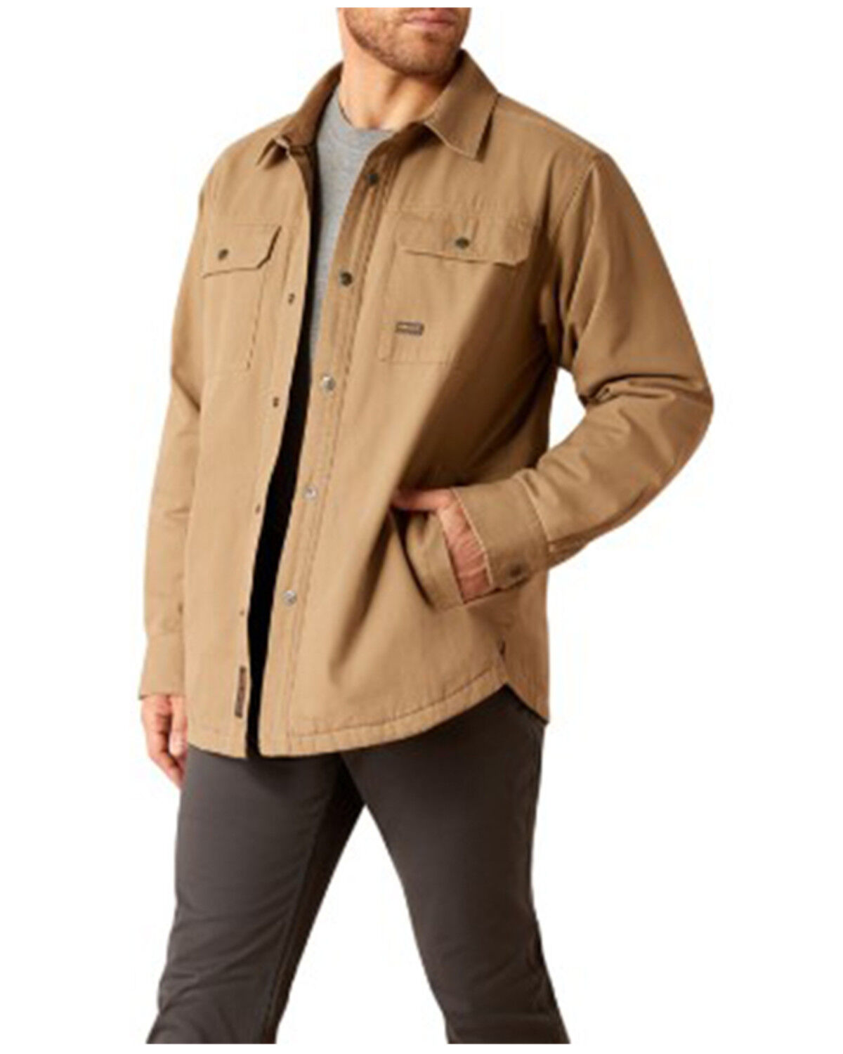 Image #3 - Ariat Men's Rebar Canvas Long Sleeve Snap Shirt Jacket, Beige, hi-res