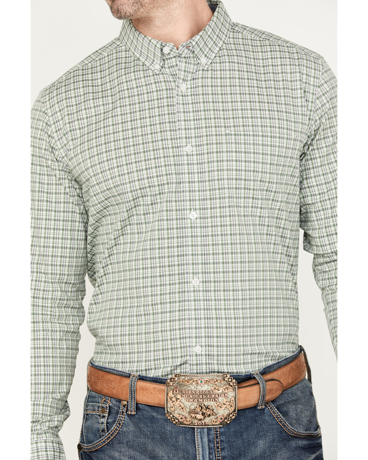 Image #3 - Cody James Men's Plaid Print Long Sleeve Button-Down Western Shirt, Green, hi-res