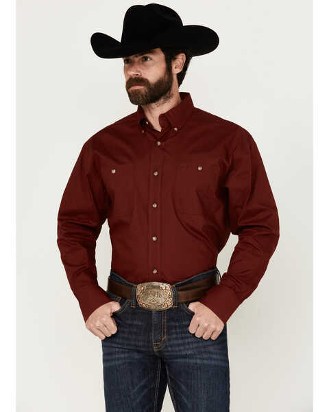 Image #1 - George Strait by Wrangler Men's Solid Long Sleeve Button-Down Western Shirt - Big , Red, hi-res