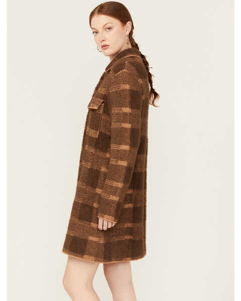 Image #2 - Panhandle Women's Plaid Print Knit Sweater Coat , Dark Brown, hi-res