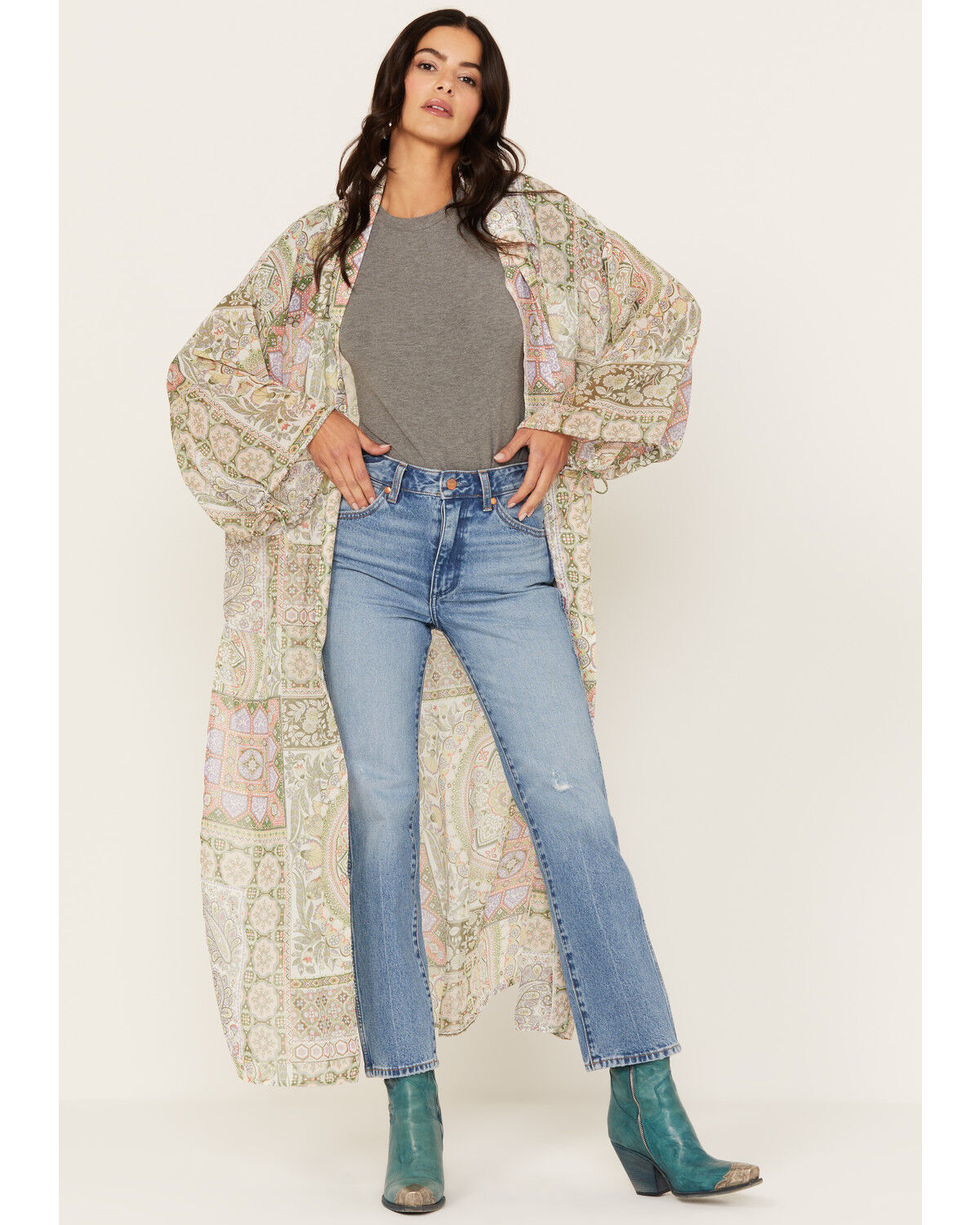 Image #1 - Shyanne Women's Printed Woven Kimono, Sage, hi-res