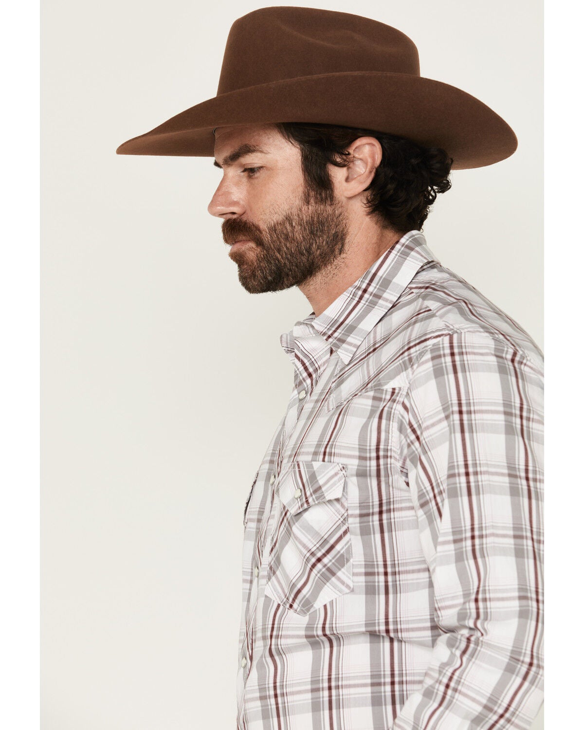 Image #2 - Wrangler Men's 20X Plaid Print Long Sleeve Snap Stretch Western Shirt, White, hi-res