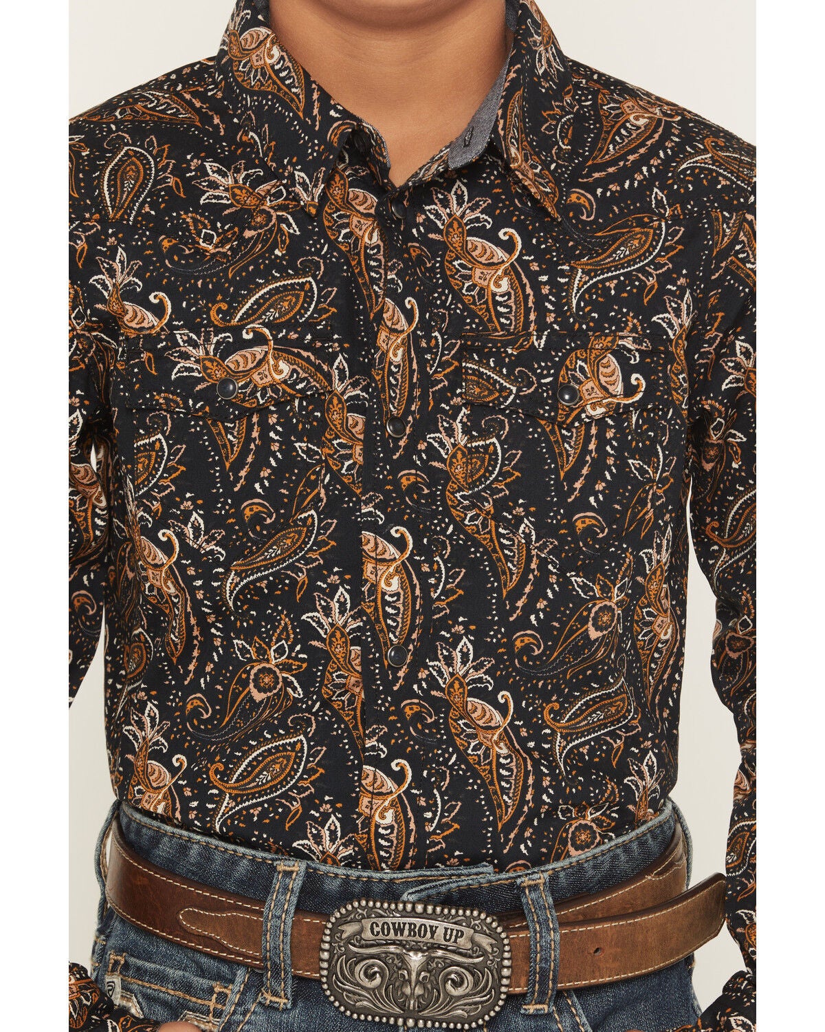 Image #3 - Cody James Men's Canyon Rider Paisley Print Long Sleeve Snap Western Shirt, Navy, hi-res