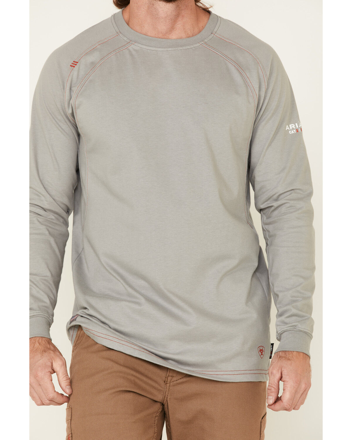 Image #4 - Ariat Men's FR Work Crew Long Sleeve T-Shirt, Silver, hi-res
