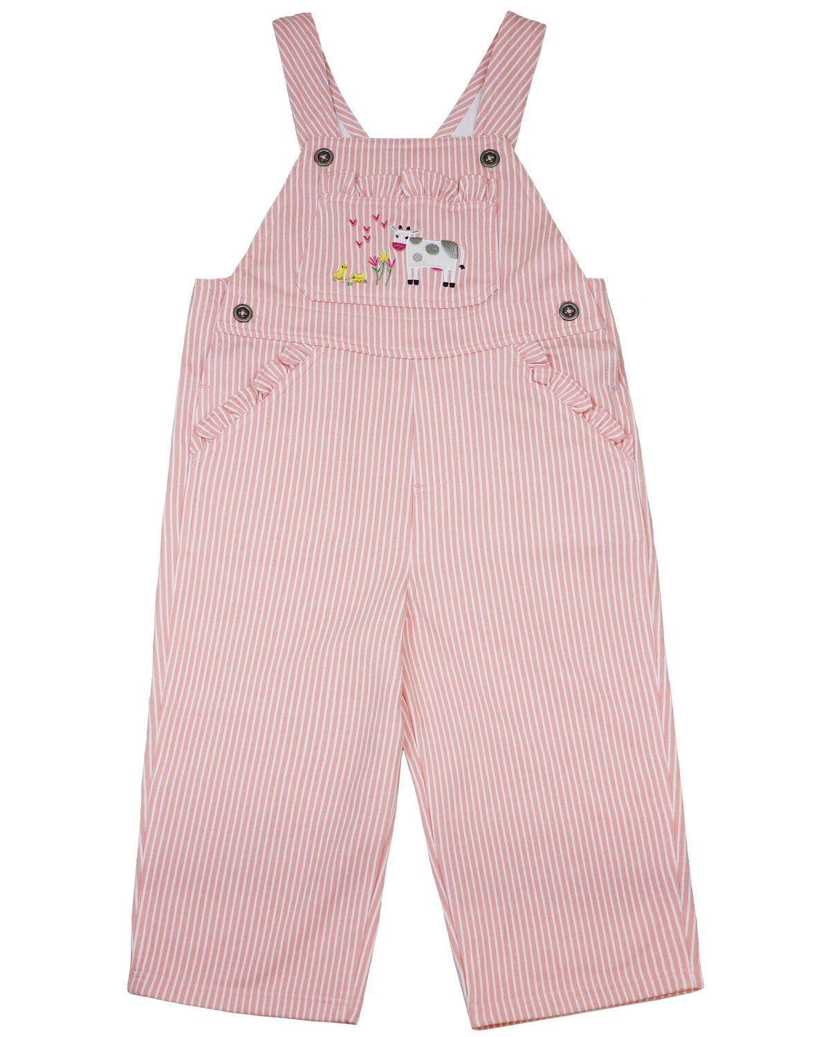 Image #1 - John Deere Infant Girls' Railroad Striped Print Overalls, Pink, hi-res
