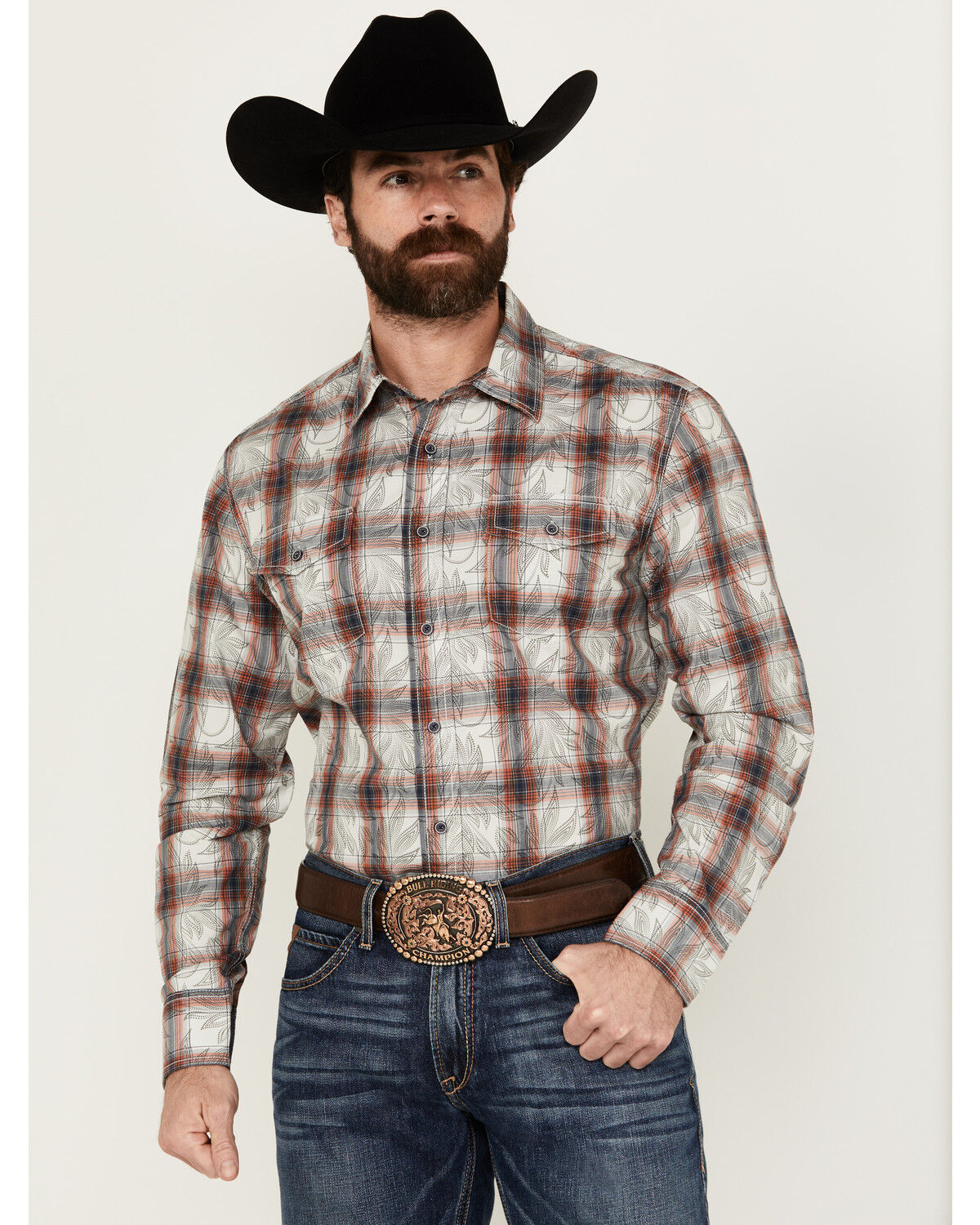 Image #1 - Wrangler Retro Men's Plaid Leaf Print Long Sleeve Button-Down Western Shirt, Multi, hi-res