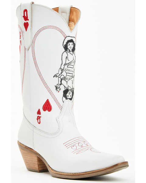 Dingo Women's Queen A Hearts Western Boots - Snip Toe , White, hi-res