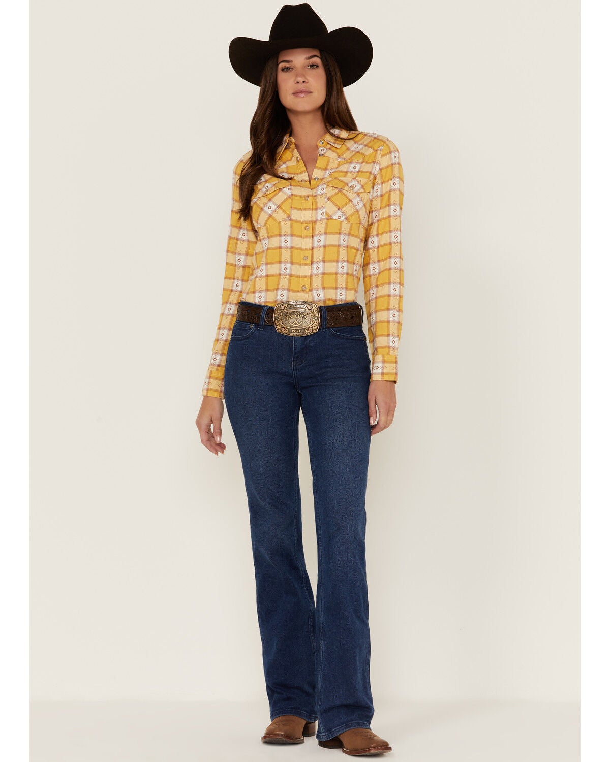 Dobby Plaid Yellow Western Shirt | Sheplers