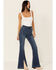 Image #1 - Grace in LA Women's High Rise Split Bottom Flare Denim Jeans, Blue, hi-res