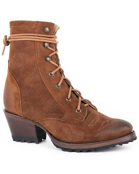 Image #1 - Stetson Women's Hattie Suede Lace-Up Booties - Round Toe, Brown, hi-res