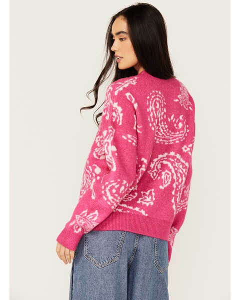 Image #4 - Very J Women's Paisley Print Sweater , Pink, hi-res