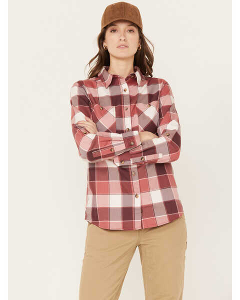 Image #1 - Wrangler Riggs Workwear Women's Plaid Print Long Sleeve Button Down Shirt, Wine, hi-res