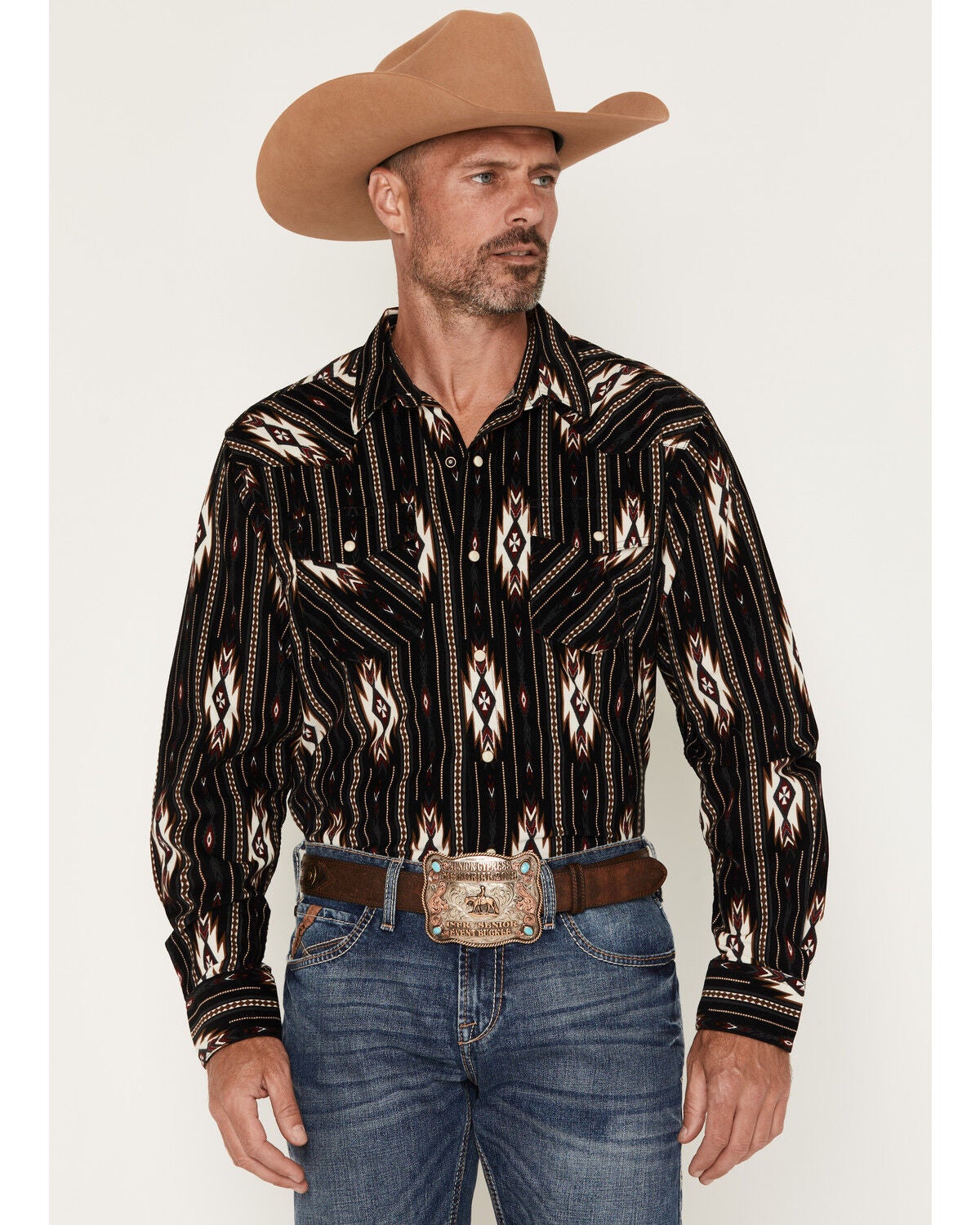 Image #1 - Ariat Men's Retro Holbert Southwestern Corduroy Long Sleeve Snap Western Shirt, Black, hi-res