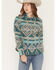 Image #1 - Shyanne Women's Southwestern Snap Blanket Shacket, Turquoise, hi-res