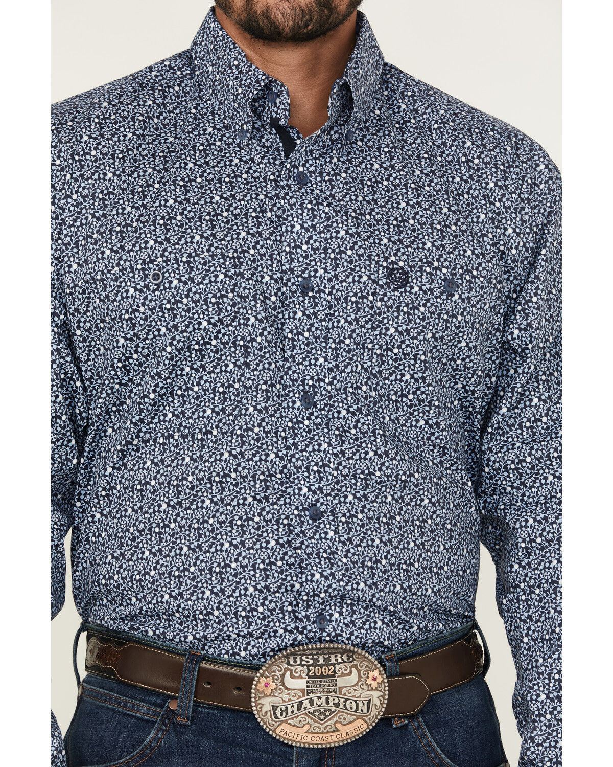 Image #3 - George Strait by Wrangler Men's Floral Print Long Sleeve Button-Down Stretch Western Shirt, Blue, hi-res