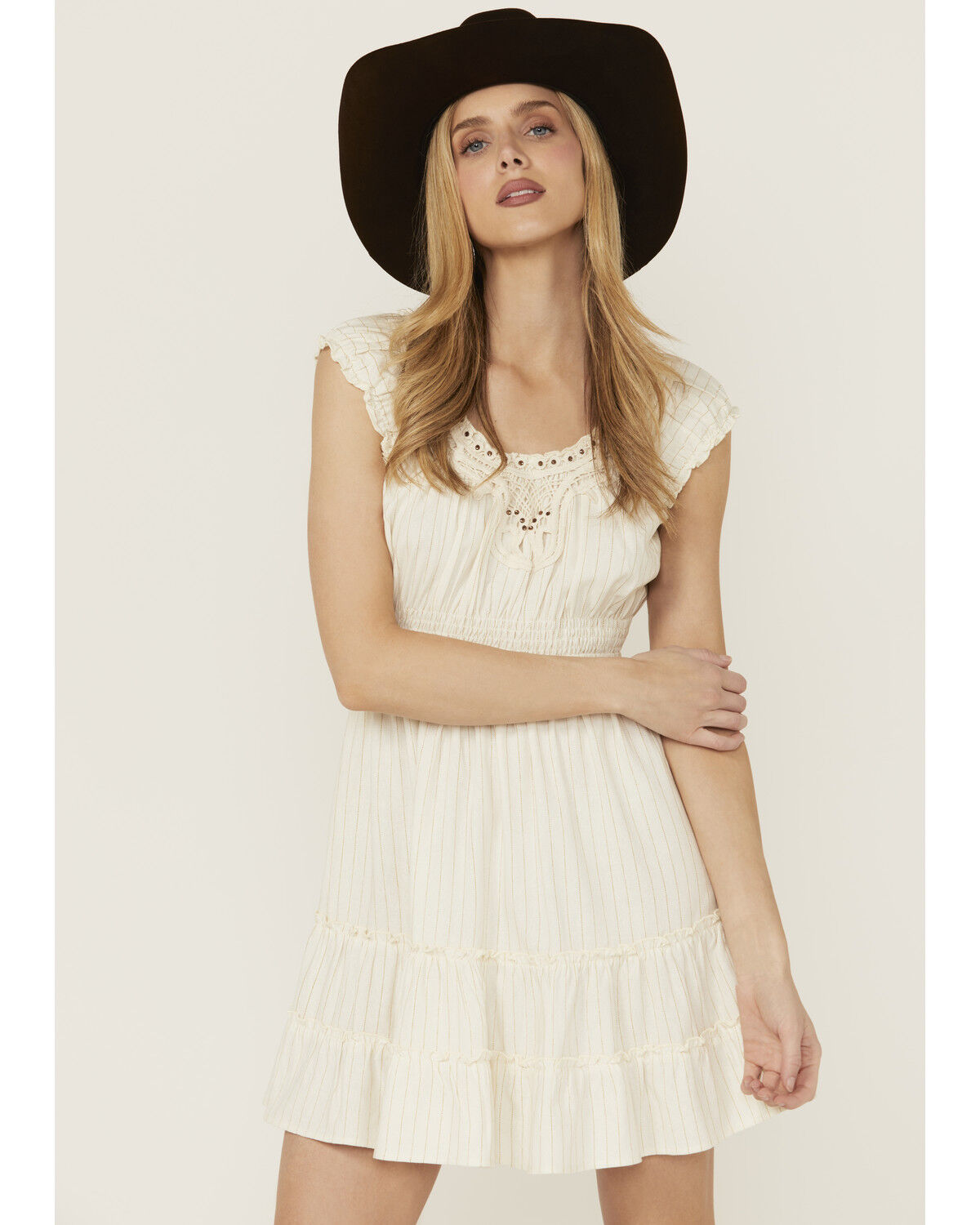 Image #1 - Wild Moss Women's Crochet Trim Mini Dress, Ivory, hi-res