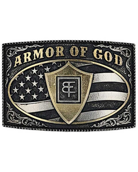 Montana Silversmiths Men's Armor Of God Square Warrior Buckle, Silver, hi-res