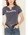 Image #3 - Cleo + Wolf Women's Freedom Short Sleeve Graphic Baby Tee, Navy, hi-res