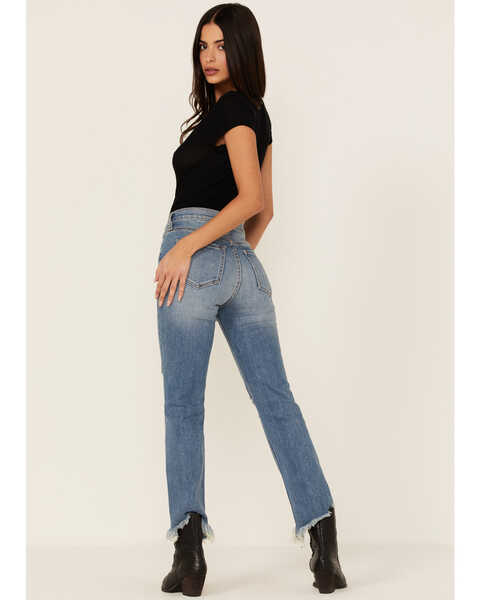 Sneak Peek Women's Frayed Hem Crop Flare Jeans, Blue, hi-res