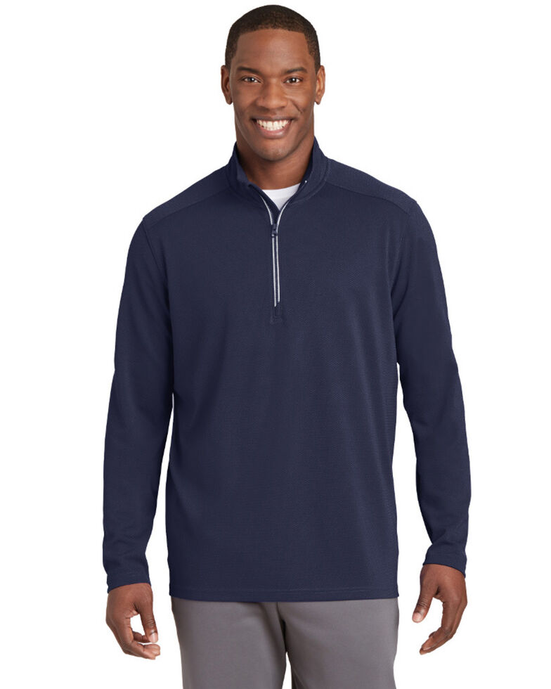 Sport Tek Men's Navy Sport Wick Textured 1/4 Zip Pullover Work Sweatshirt , Navy, hi-res