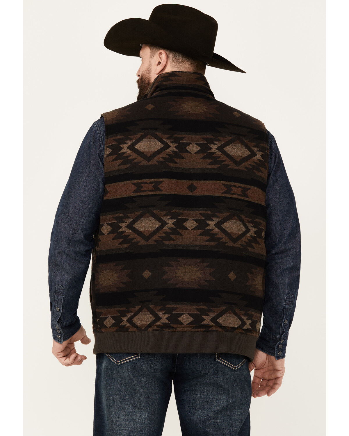 Image #4 - Cinch Men's Reversible Southwestern Print Quilted Vest, Brown, hi-res
