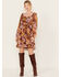 Image #1 - En Creme Women's Floral Print Long Sleeve Mini Dress, Multi, hi-res