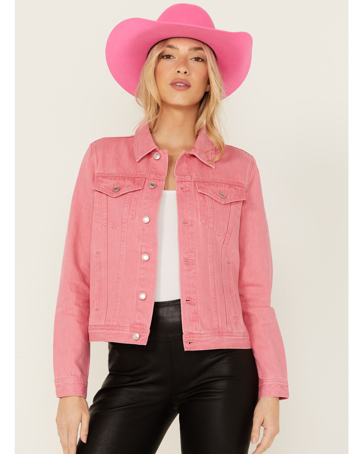 Image #2 - Grace in LA Women's Let's Go Girls Denim Jacket, Pink, hi-res