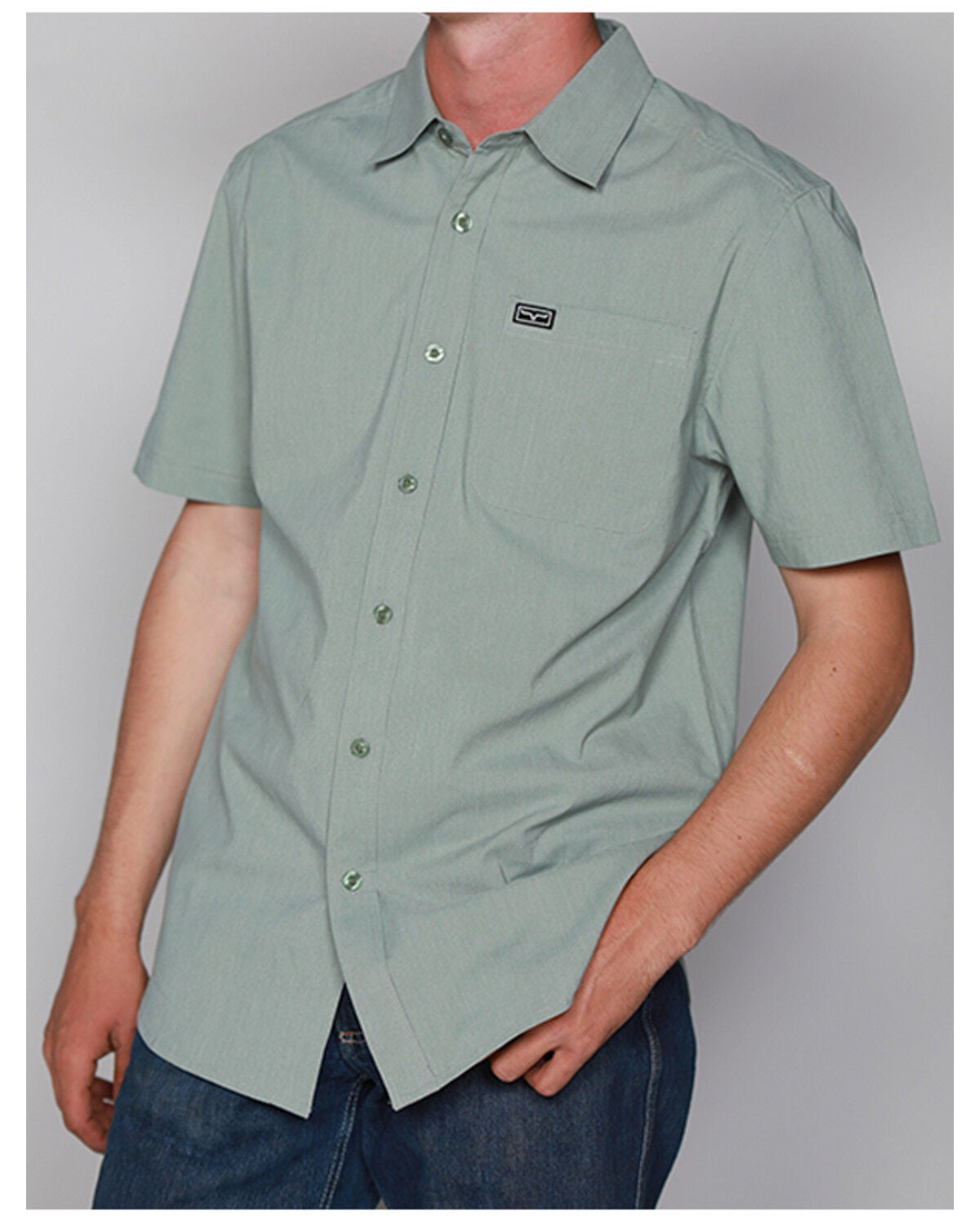 Image #1 - Kimes Ranch Men's Linville Solid Short Sleeve Button-Down Shirt, Sage, hi-res