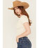 Image #2 - Evergreen Women's Cable Rib Short Sleeve Top, Tan, hi-res
