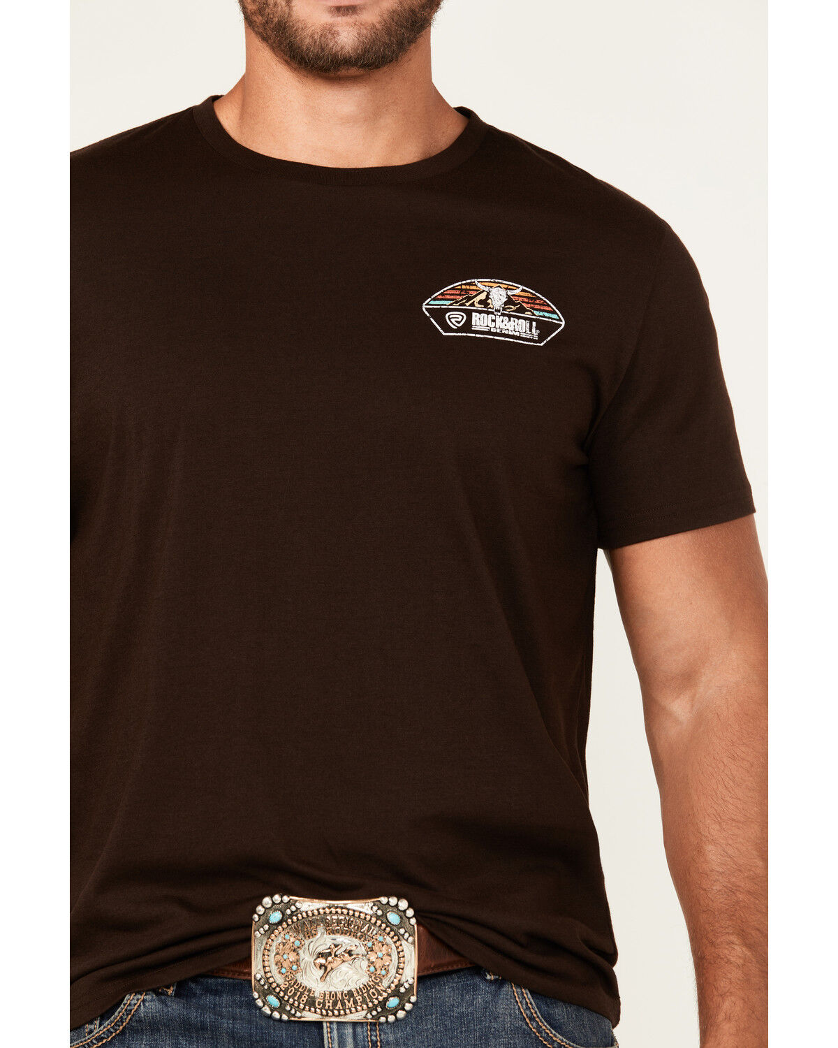 Image #4 - Rock & Roll Denim Men's Long Horn Short Sleeve Graphic T-Shirt, Brown, hi-res