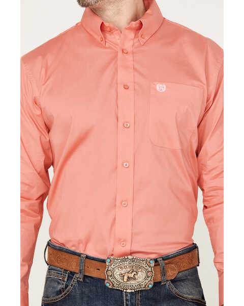 Image #3 - Panhandle Select Men's Solid Long Sleeve Button Down Western Shirt, Peach, hi-res