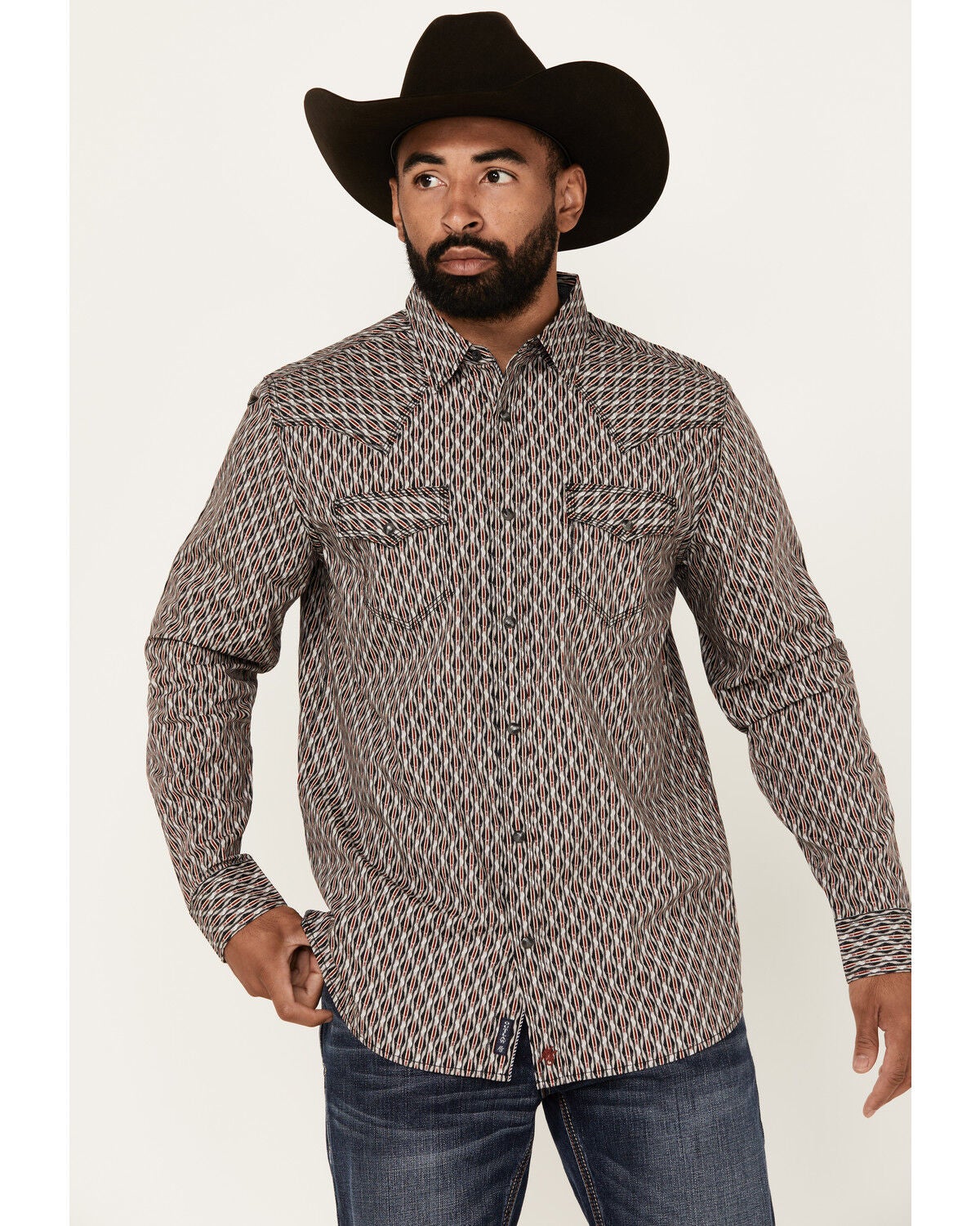 Moonshine Spirit&reg; Men's Sunset Geo Print Long Sleeve Snap Western Shirt, Grey, hi-res