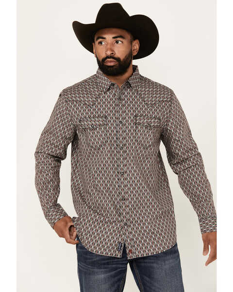 Image #1 - Moonshine Spirit Men's Sunset Geo Print Long Sleeve Snap Western Shirt , Grey, hi-res