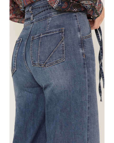 Image #4 - Shyanne Women's Medium Wash High Rise Belted Trouser Wide Jeans, Medium Wash, hi-res
