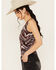 Image #2 - Shyanne Women's Printed Ruched Mesh Top, Maroon, hi-res
