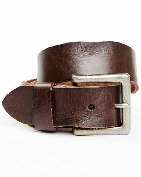 Brother & Sons Men's Brown Crimped Leather Belt, Brown, hi-res