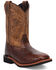 Image #1 - Dan Post Little Boys' Ostrich Print Western Boots - Broad Square Toe, Chocolate, hi-res