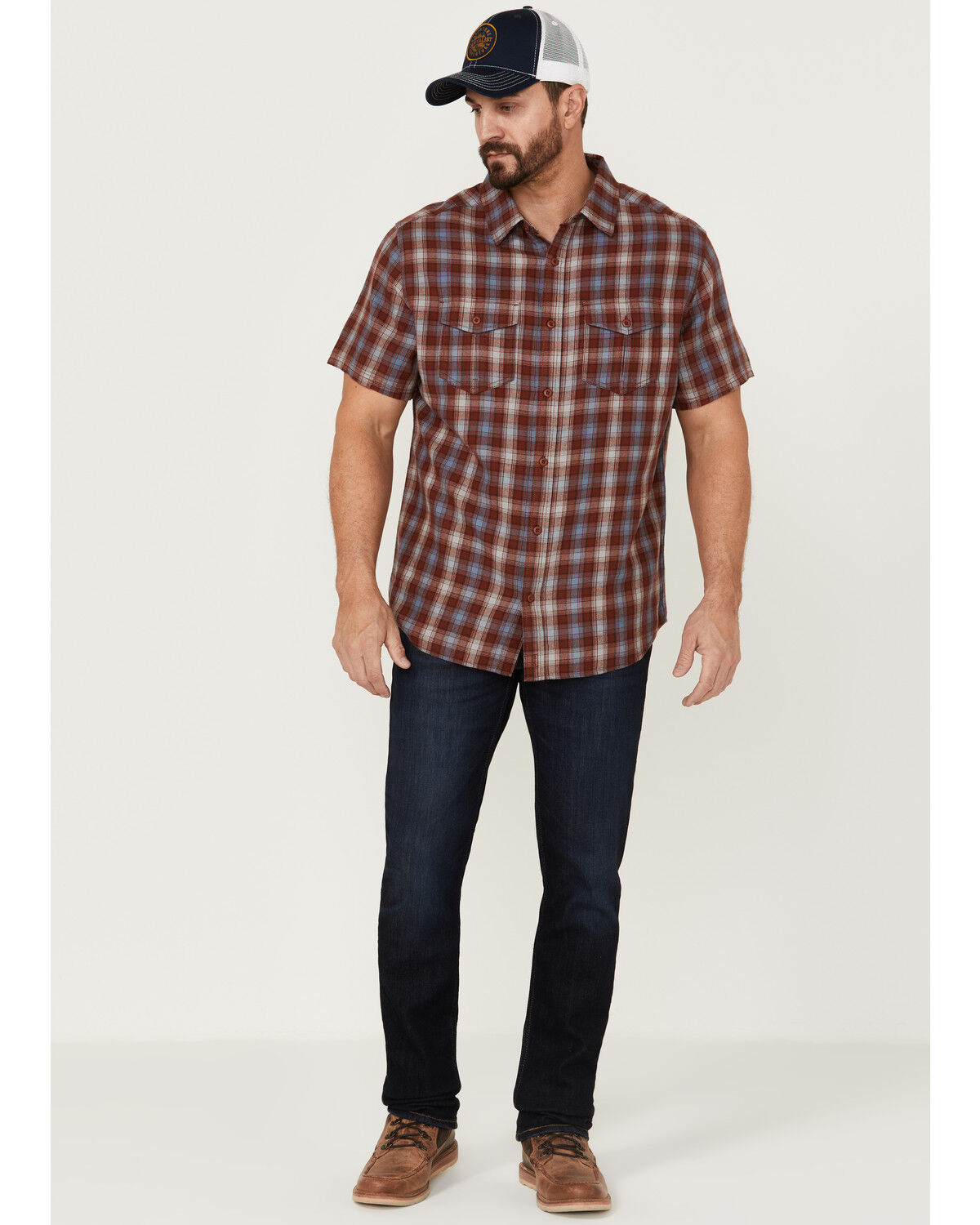 Image #2 - Brothers and Sons Men's Plaid Casual Woven Short Sleeve Button-Down Western Shirt, Red, hi-res