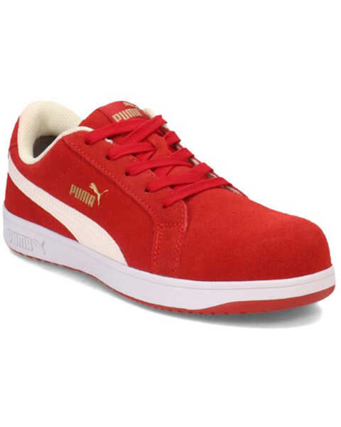 Image #1 - Puma Safety Women's Icon Suede Low EH Safety Toe Work Shoes - Composite Toe, Red, hi-res