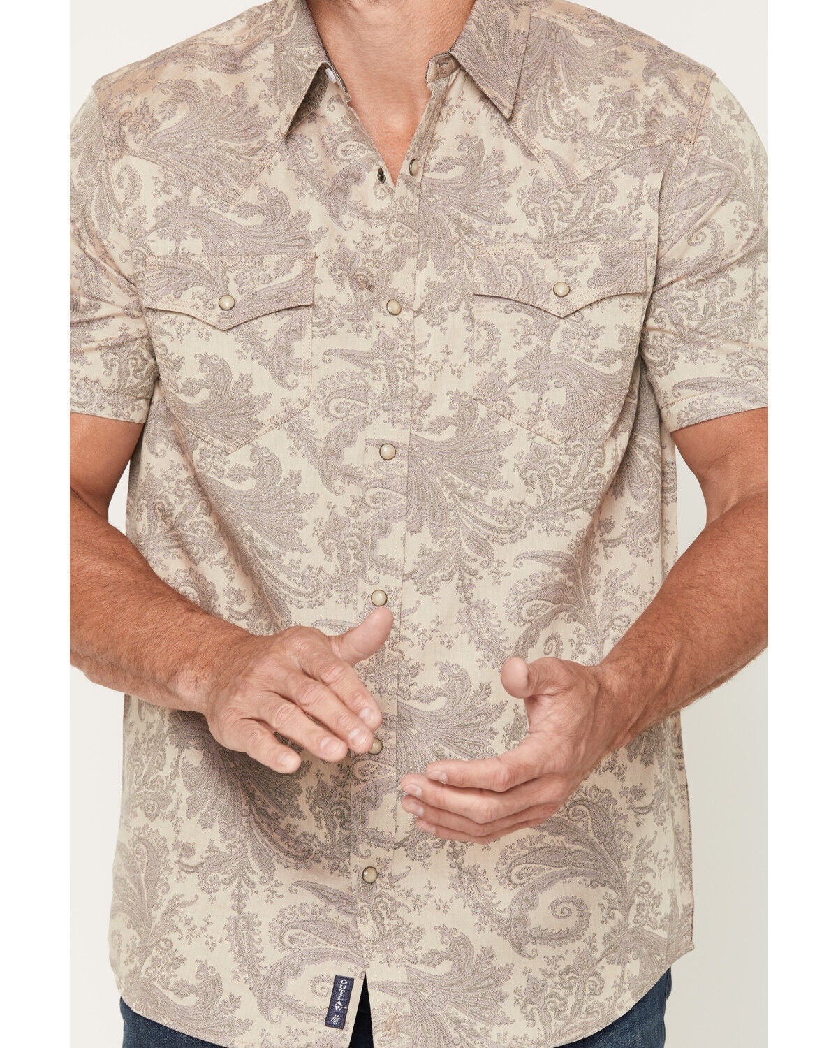 Image #3 - Moonshine Spirit Men's Regal Rebellion Paisley Print Short Sleeve Snap Western Shirt, Purple, hi-res