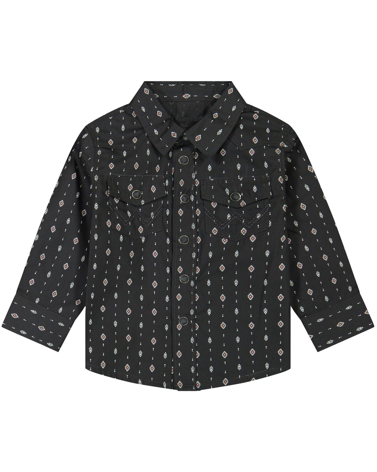 Wrangler Toddler Boys' Geo Print Long Sleeve Snap Western Shirt, Black, hi-res