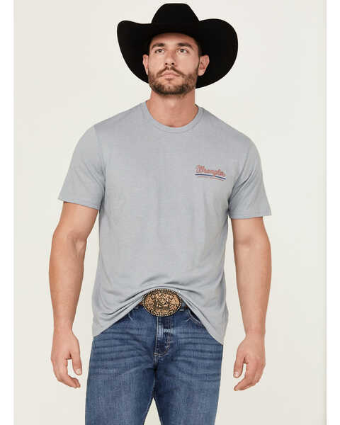 Wrangler Men's Cowboys Logo Short Sleeve Graphic Print T-Shirt , Steel Blue, hi-res