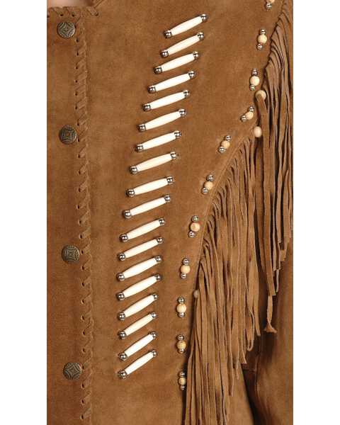 Liberty Wear Bone Bead & Fringe Leather Jacket - Plus, Tobacco, hi-res