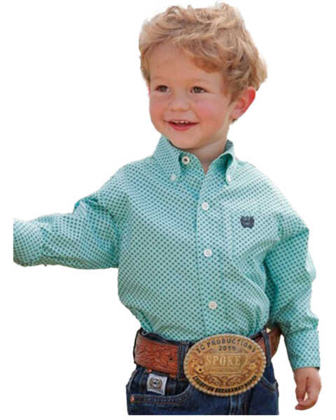 Cinch Toddler Boys' Geo Print Long Sleeve Button-Down Western Shirt, Light Blue, hi-res