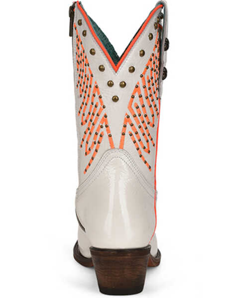 Image #4 -  Corral Women's Fluorescent Embroidered and Studded Western Boots - Pointed Toe, White, hi-res