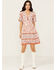 Wild Moss Women's Floral Border Print Short Sleeve Dress, Pink, hi-res