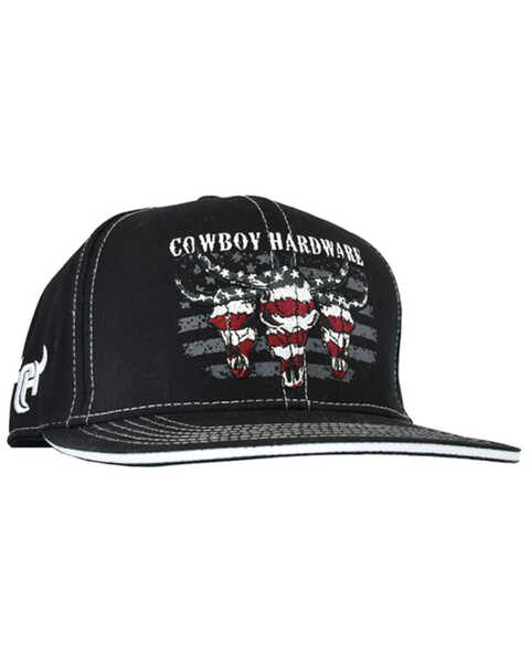 Cowboy Hardware Men's Triple Flag Skull Ball Cap, Black, hi-res