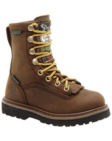 Georgia Boys' Insulated Outdoor Waterproof Lace-Up Boots, Tan, hi-res